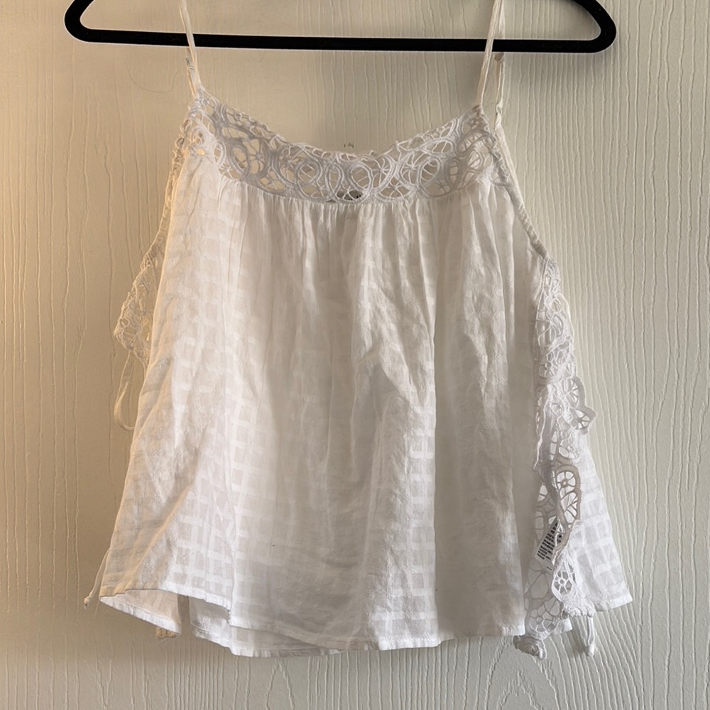 American Eagle White Lace Side-Tie Tank Top